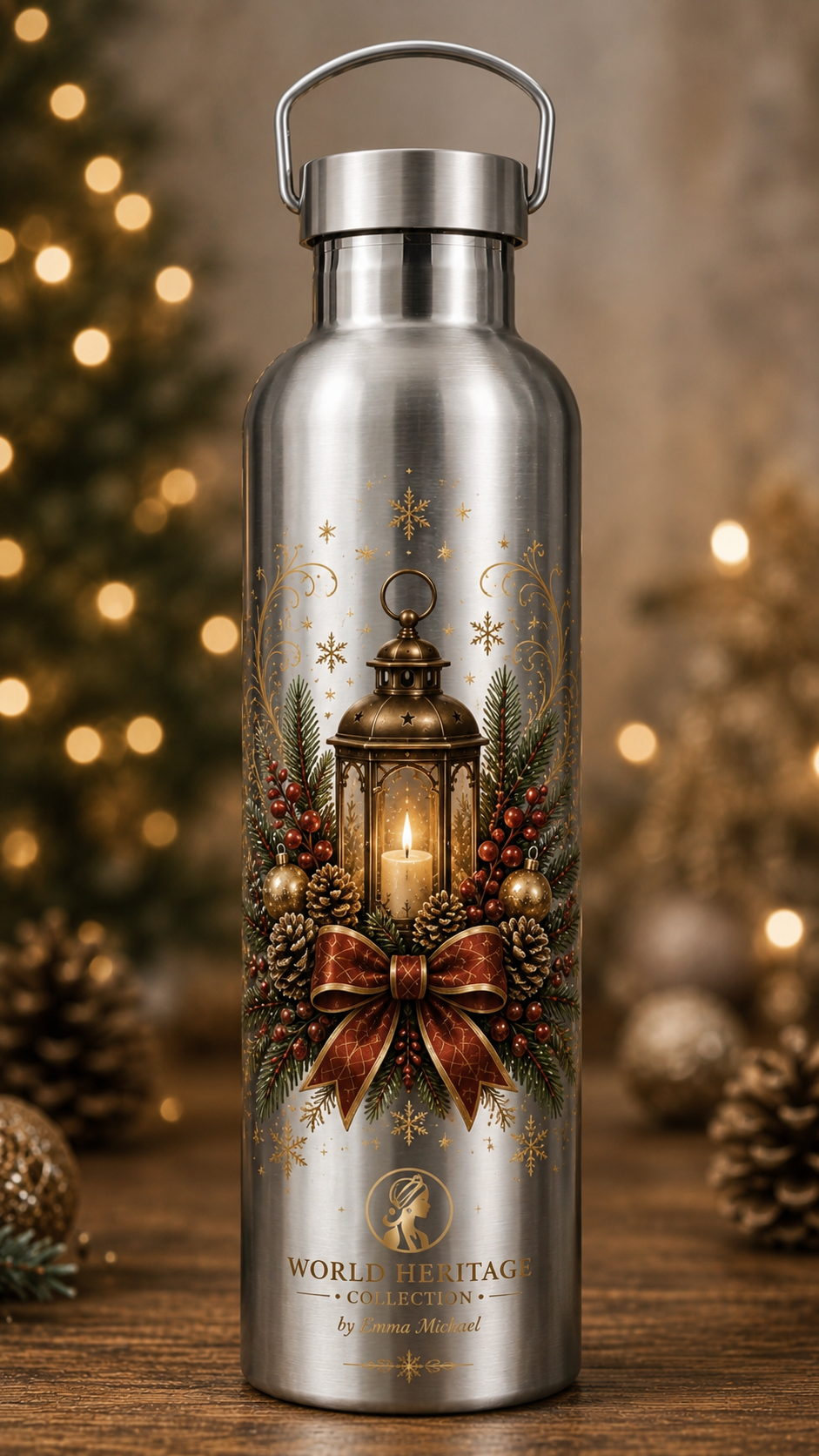 🎄 XB-0504| Christmas Lantern of Hope Stainless Steel Water Bottle – Limited Seasonal Edition