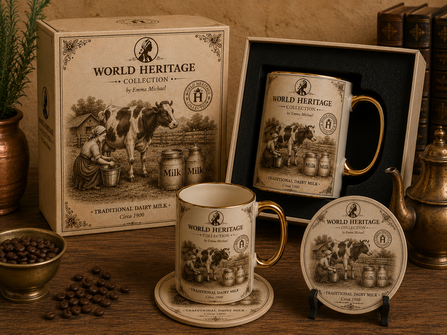 VMS- 0605| Country Dairy Heritage Mug & Coaster Gift Set – Classic Heritage Collection