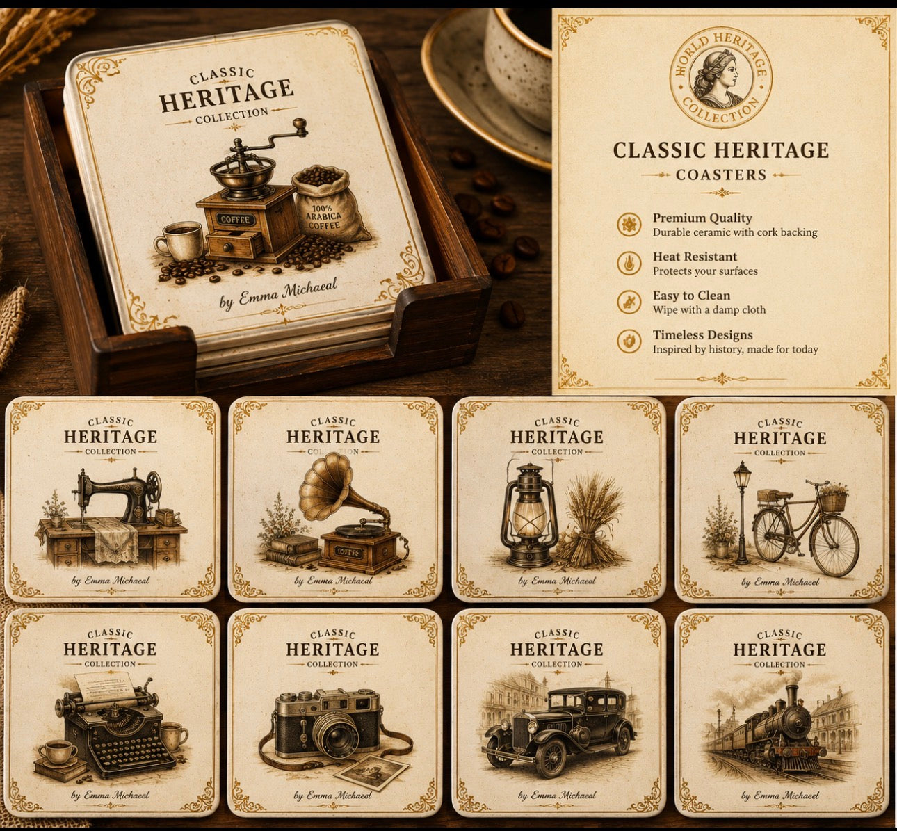 CC- 0701| Classic Heritage Ceramic Coaster Set (Set of 4)