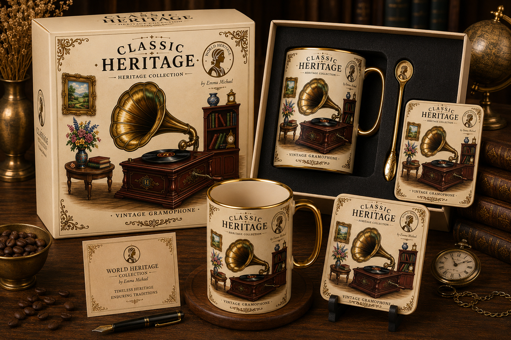 VMS- 0609| Vintage Gramophone Heritage Mug – Melody of Timeless Memories