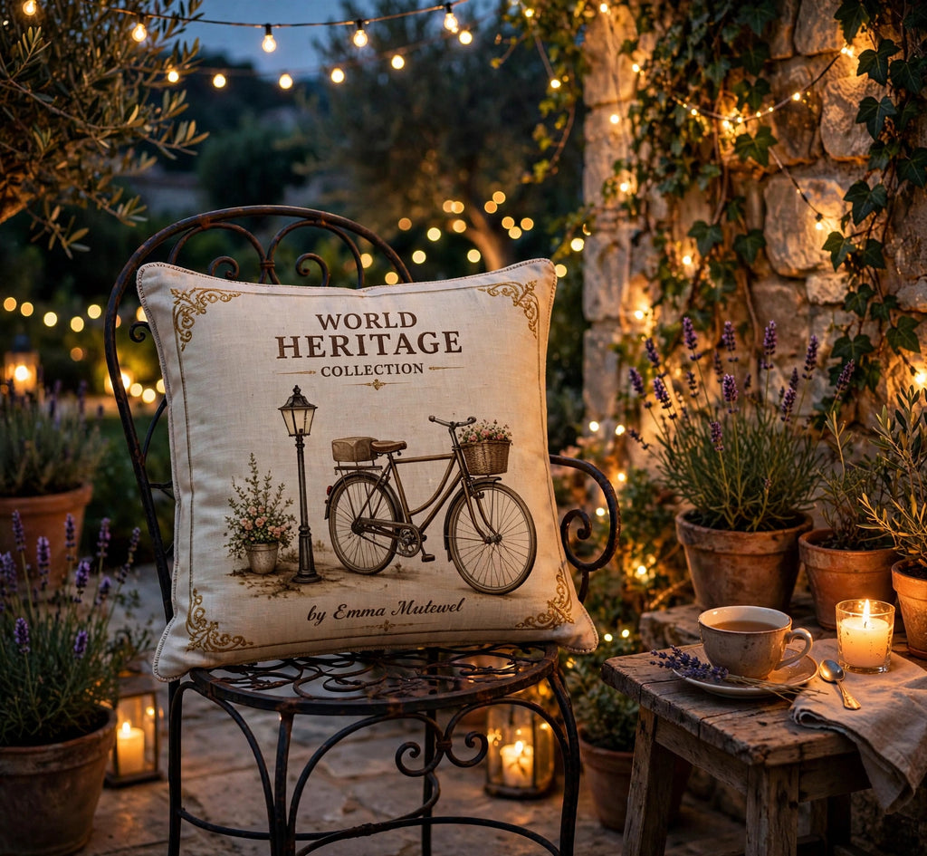 VC- 0509| Vintage Bicycle Canvas Cushion Cover – Timeless Heritage Collection