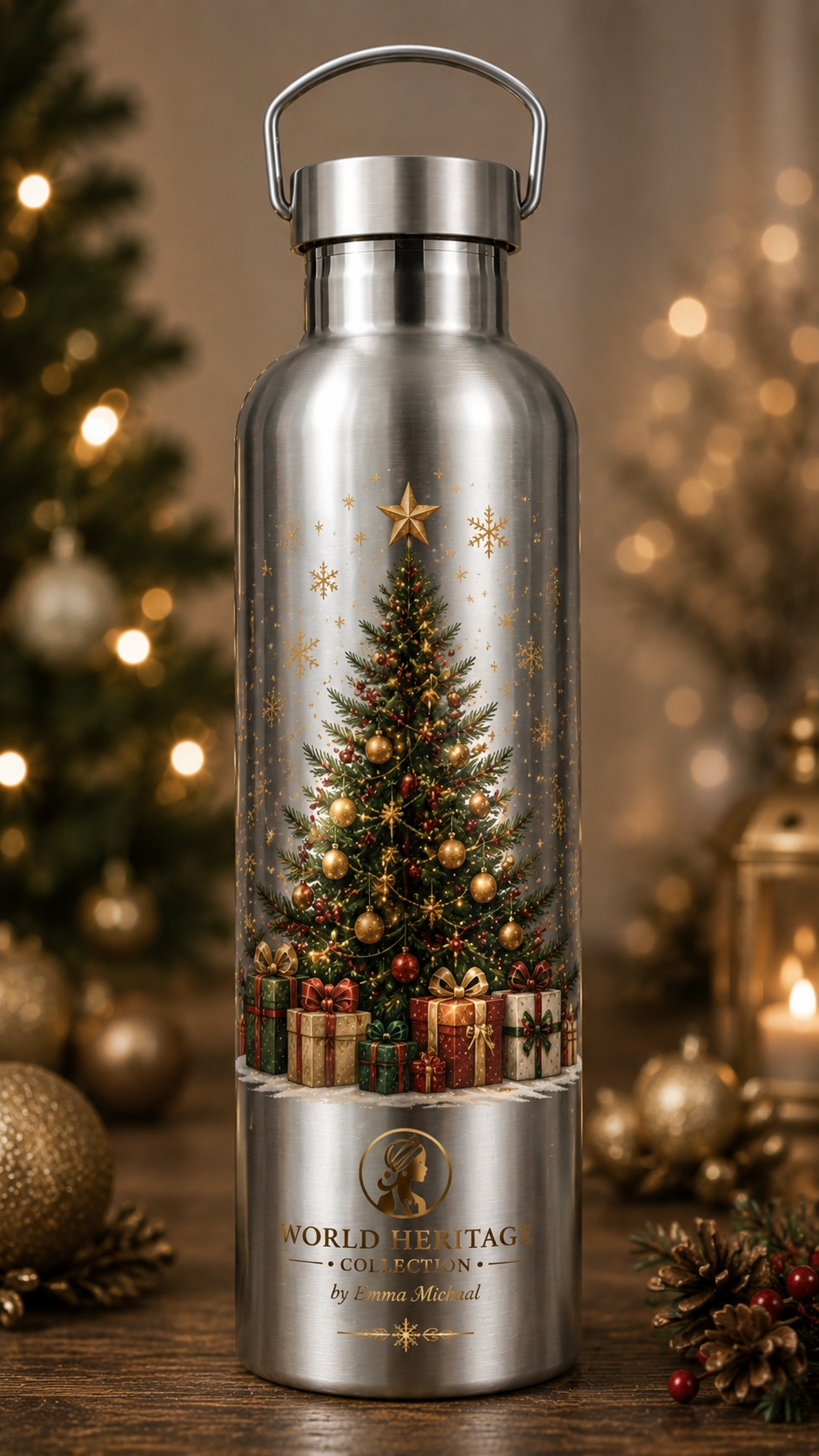 🎄XB-0505| Christmas Tree of Joy Stainless Steel Water Bottle – Limited Seasonal Edition