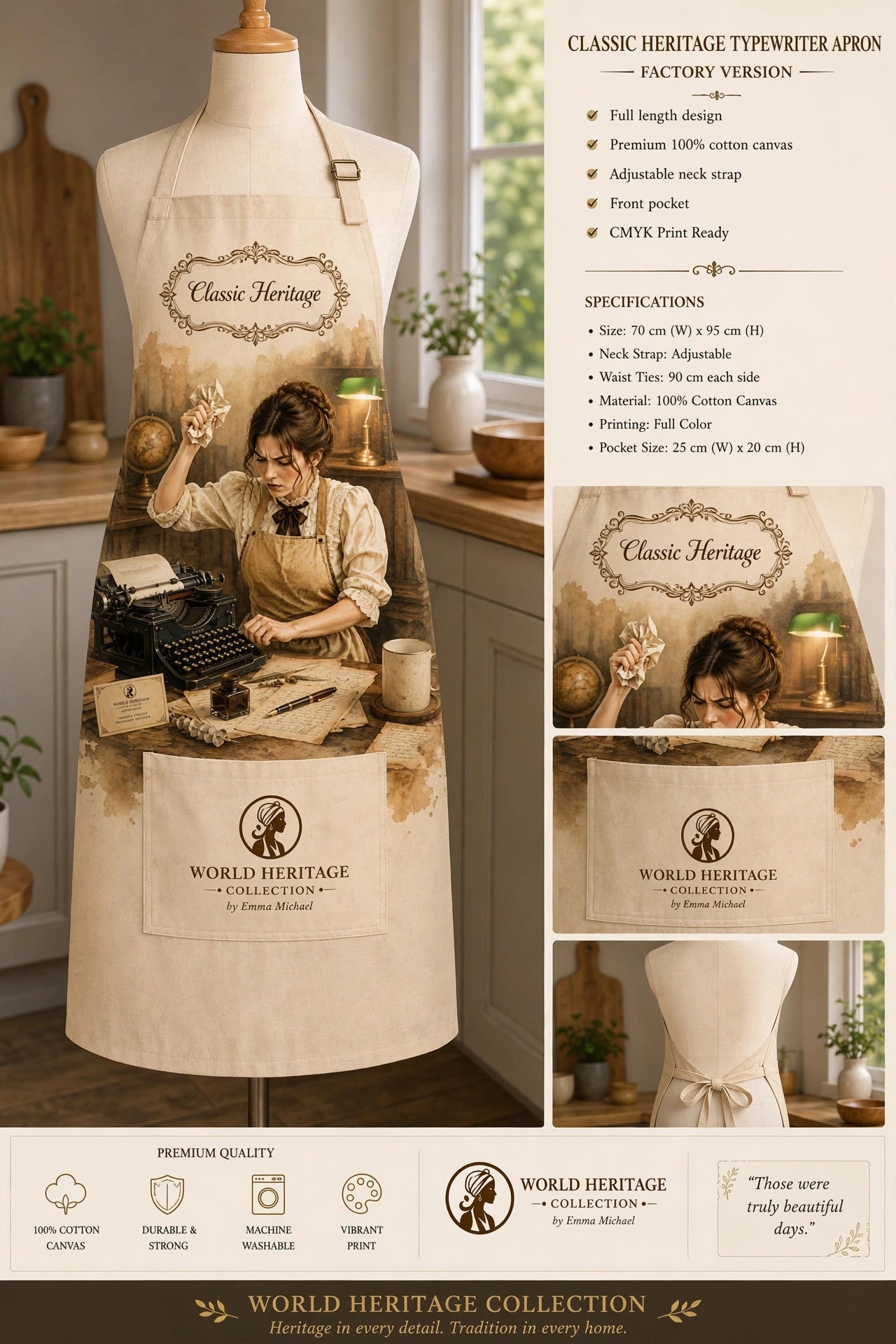 VKA- 0105| Letters Through Time Vintage Kitchen Apron – Classic Heritage Collection