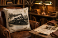 VC-05014| Vintage Steam Train Canvas Cushion Cover – Timeless Heritage Collection