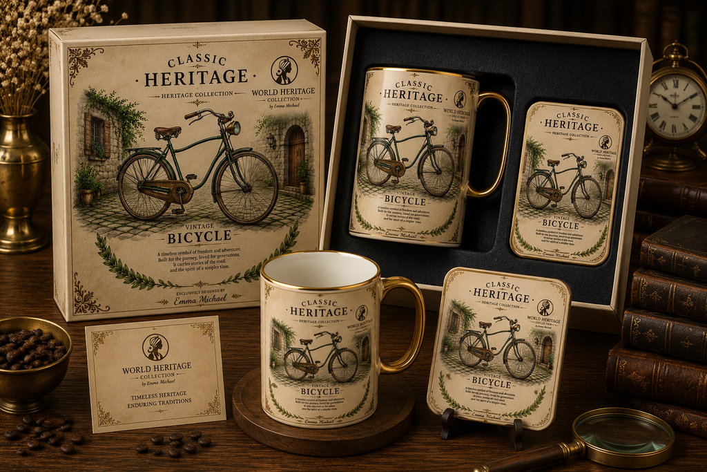 VMS- 06013| Vintage Bicycle Mug & Coaster Gift Set – Heritage Edition