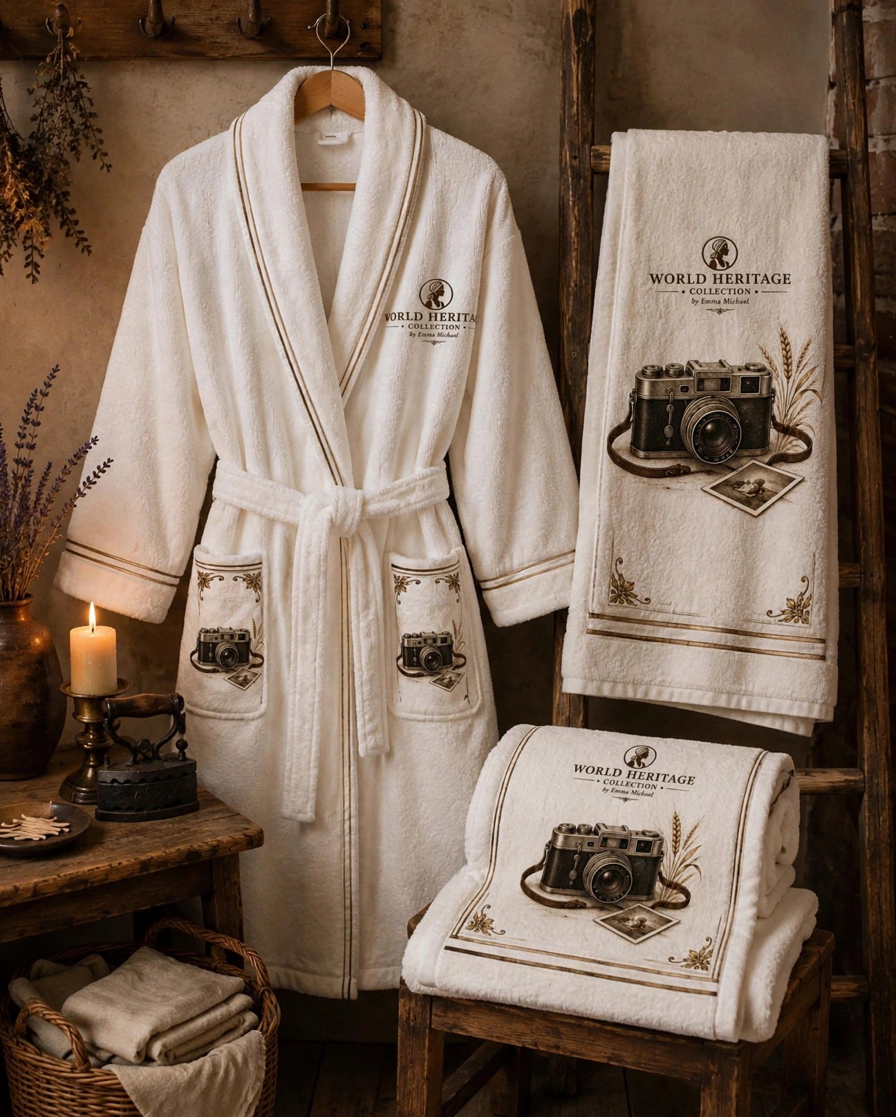 VBS-0304| Vantage Vintage Camera Bathrobe & Towel Gift Set