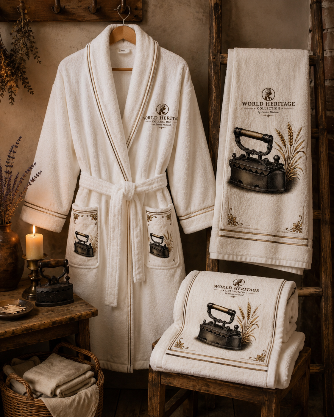 VBS-0305| Vantage Heritage Charcoal Iron Bathrobe & 3-Towel Gift Set