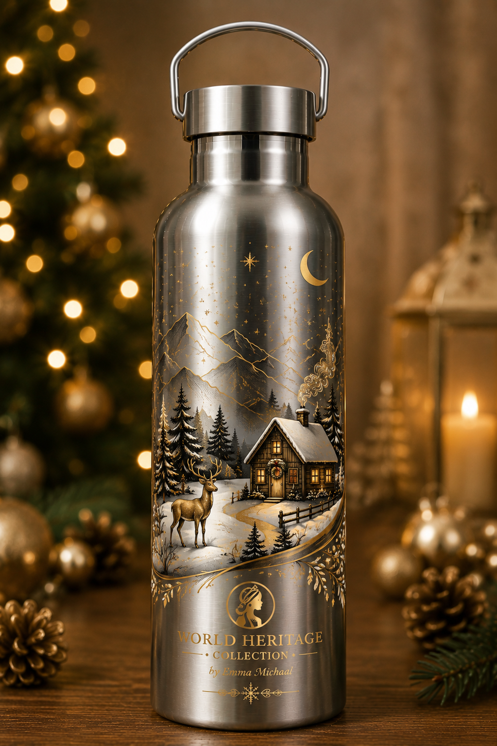 🎄XB-0502| Silent Christmas Night Stainless Steel Water Bottle – Limited Seasonal Edition