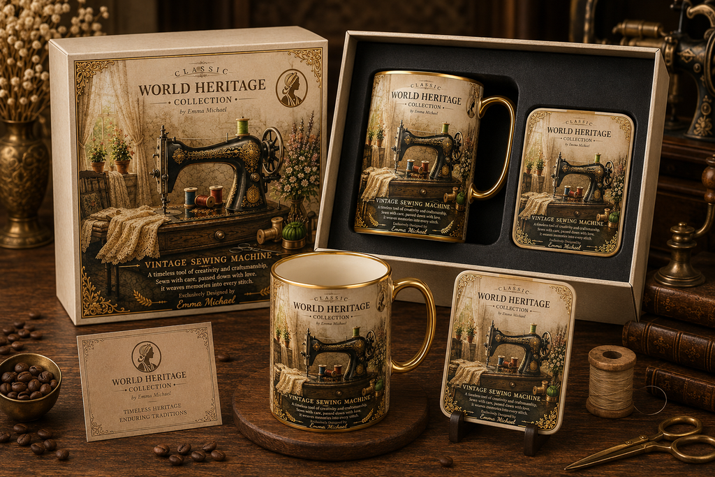 VMS- 0601 | Timeless Stitches Mug & Coaster Gift Set – Heritage Edition