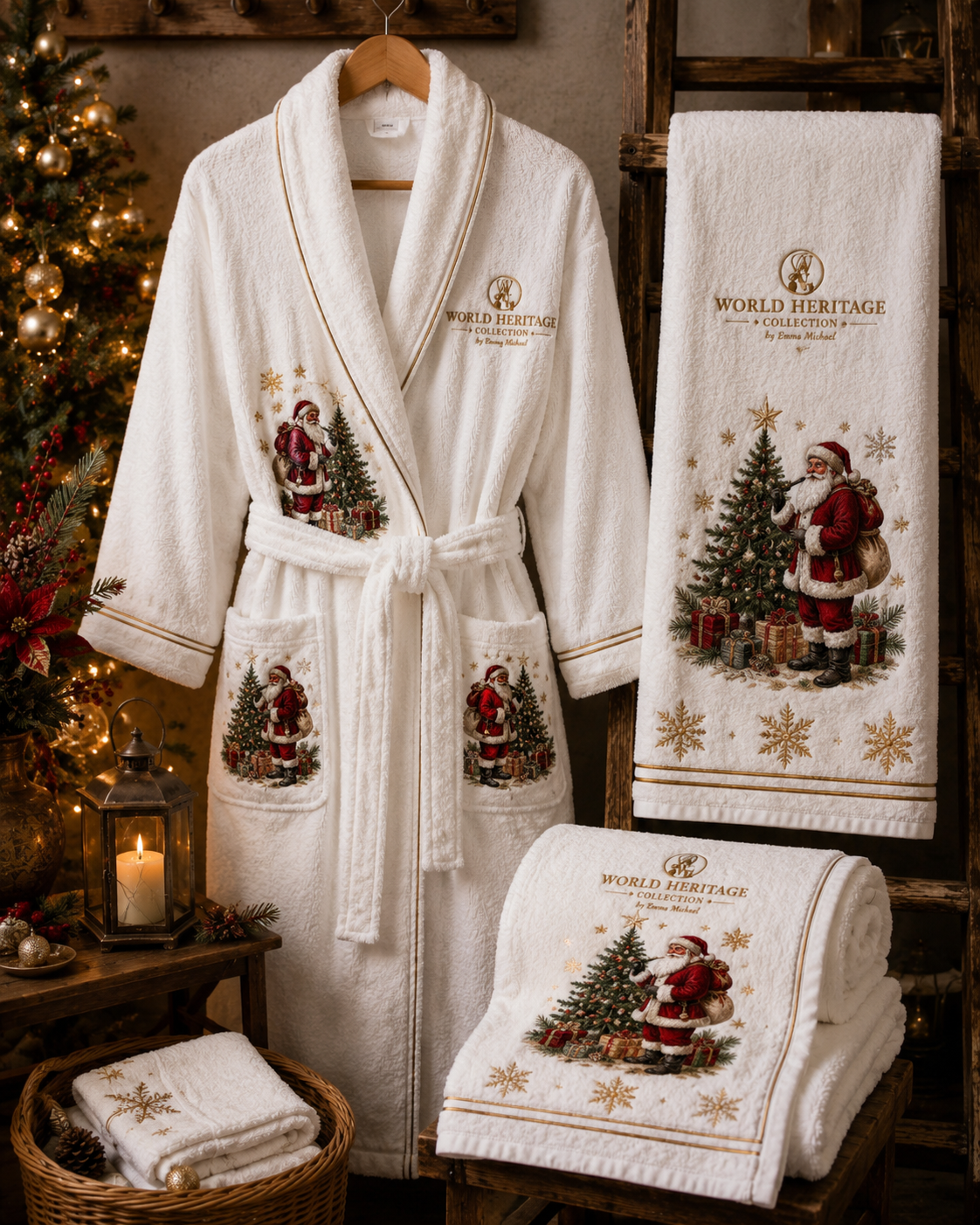 🎄XR-0601| Santa’s Christmas Blessing Luxury Bath Robe & Towel Set – Limited Seasonal Editi