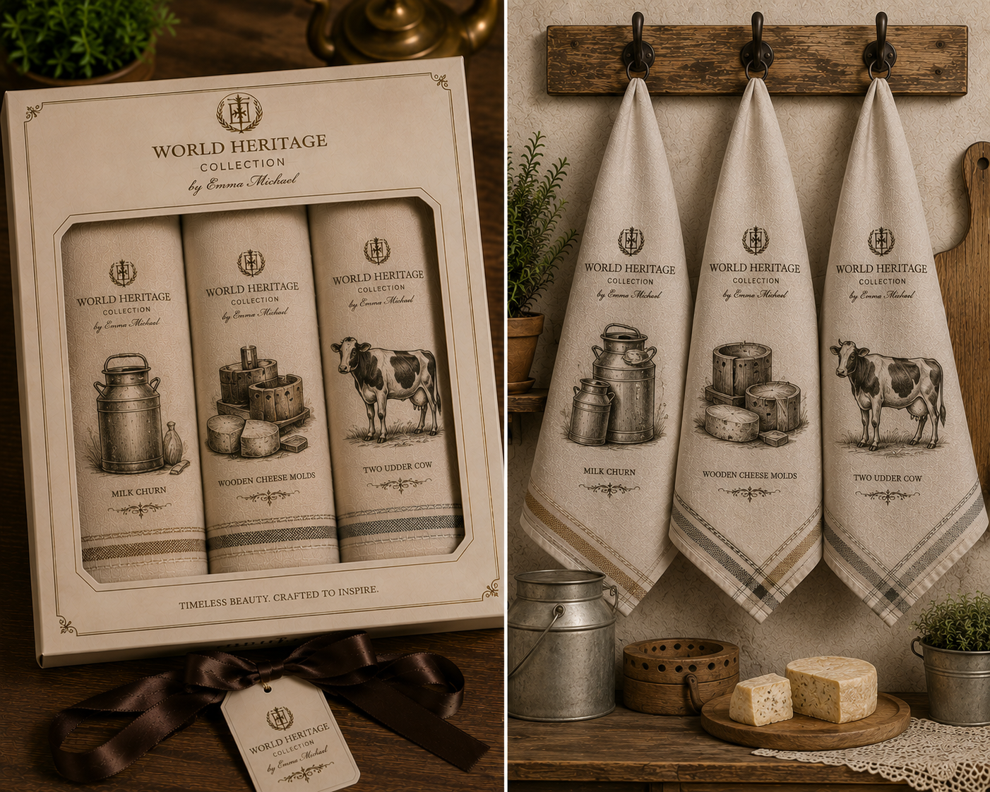 VKT-0102 | Classic Heritage Dairy & Farm Collection – Luxury Kitchen Towels Gift Set (3-Pack)