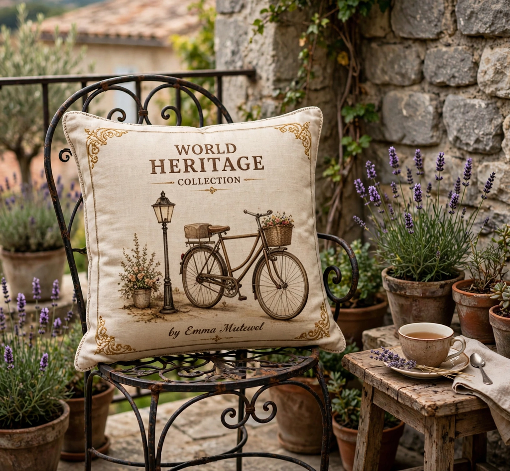 VC- 0509| Vintage Bicycle Canvas Cushion Cover – Timeless Heritage Collection