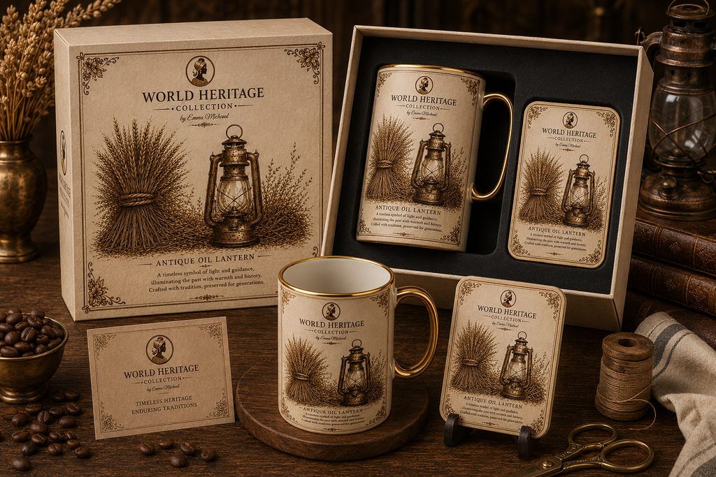 VMS- 06012| Vintage Kerosene Lantern Mug & Coaster Gift Set – Heritage Edition