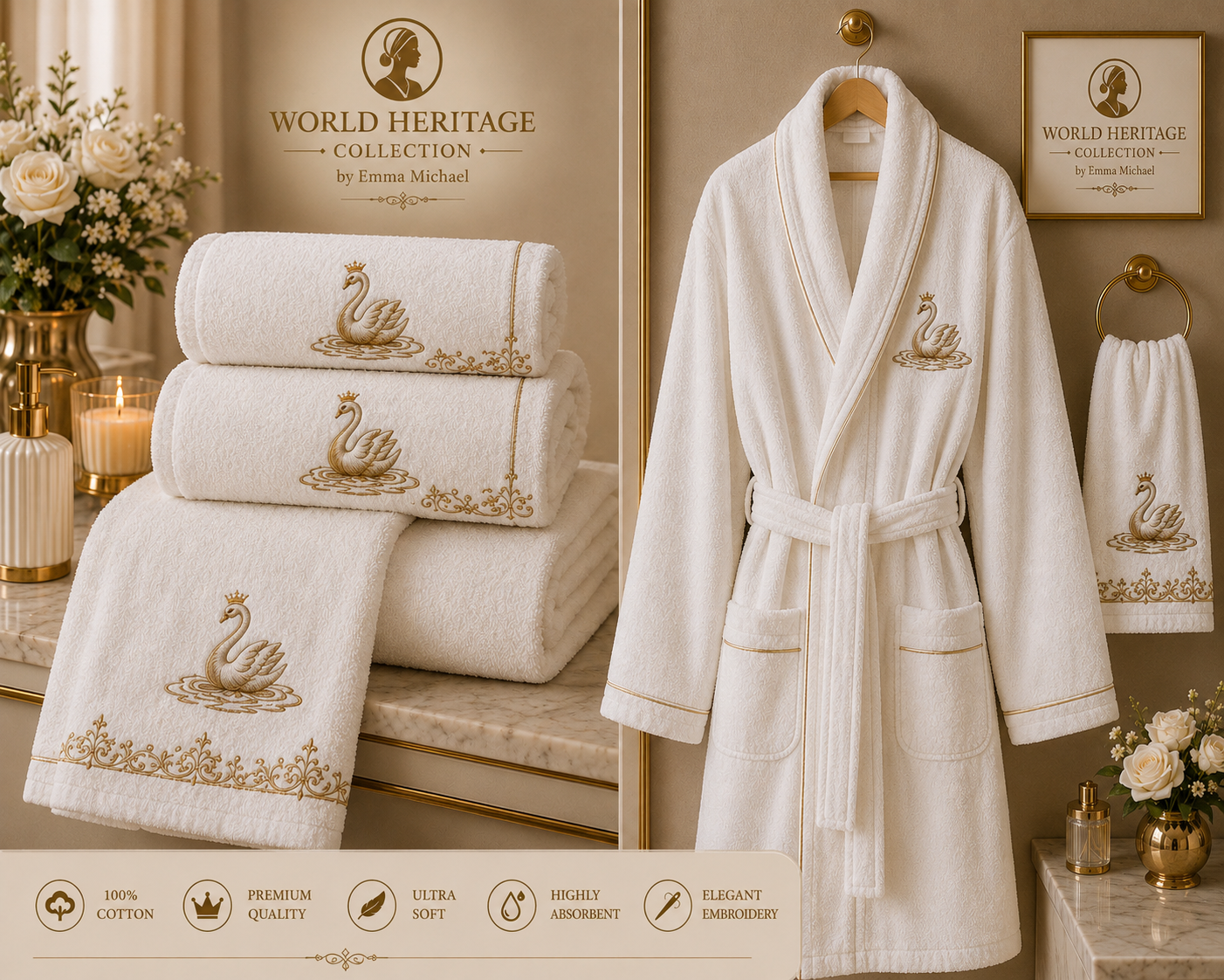 LBS-0503| Royal Swan Signature Bath Collection – Luxury Bathrobe & Towels Gift Set