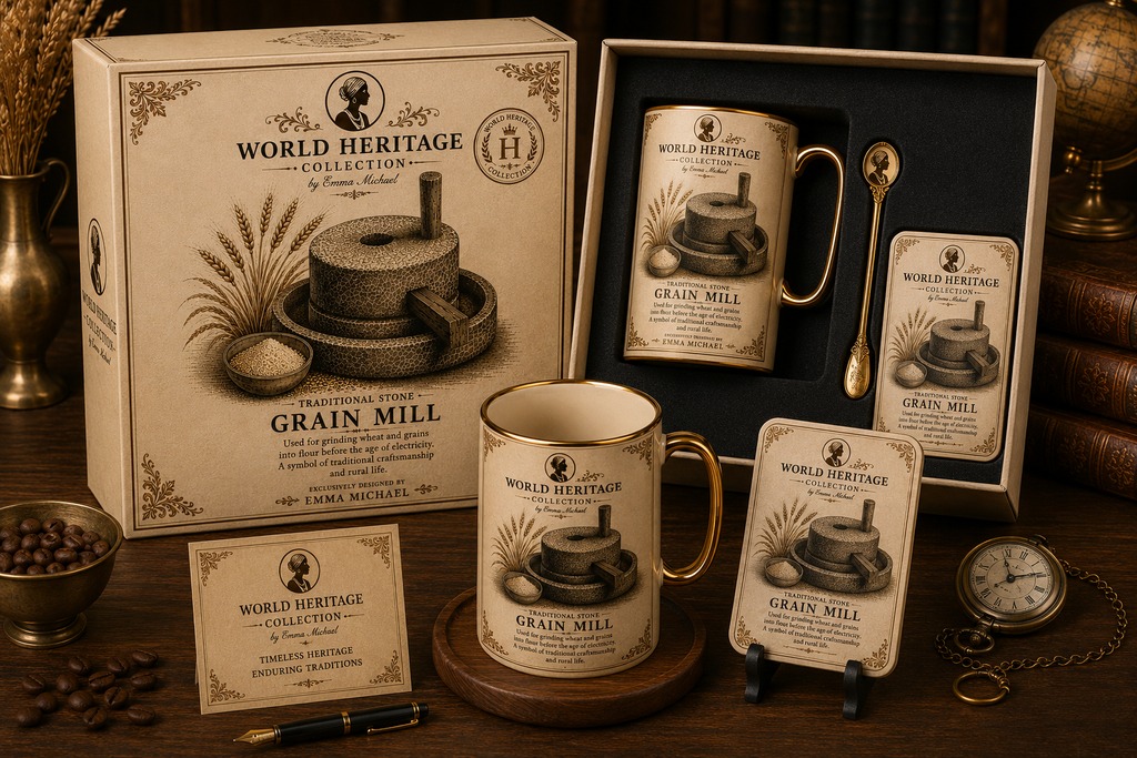 VMS- 0607| Vintage Grain Mill Mug & Coaster Gift Set – Classic Heritage Collection