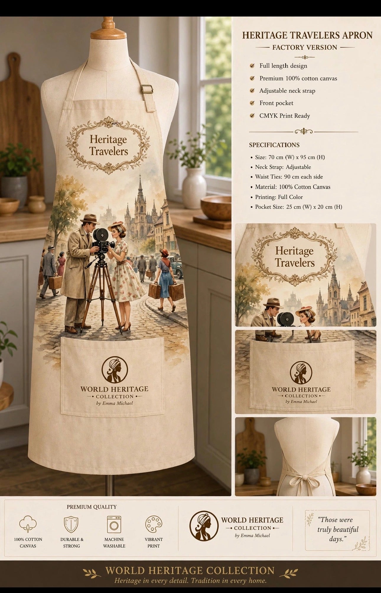 VKA- 0107| Heritage Travelers Vintage Kitchen Apron – Classic Heritage Collection