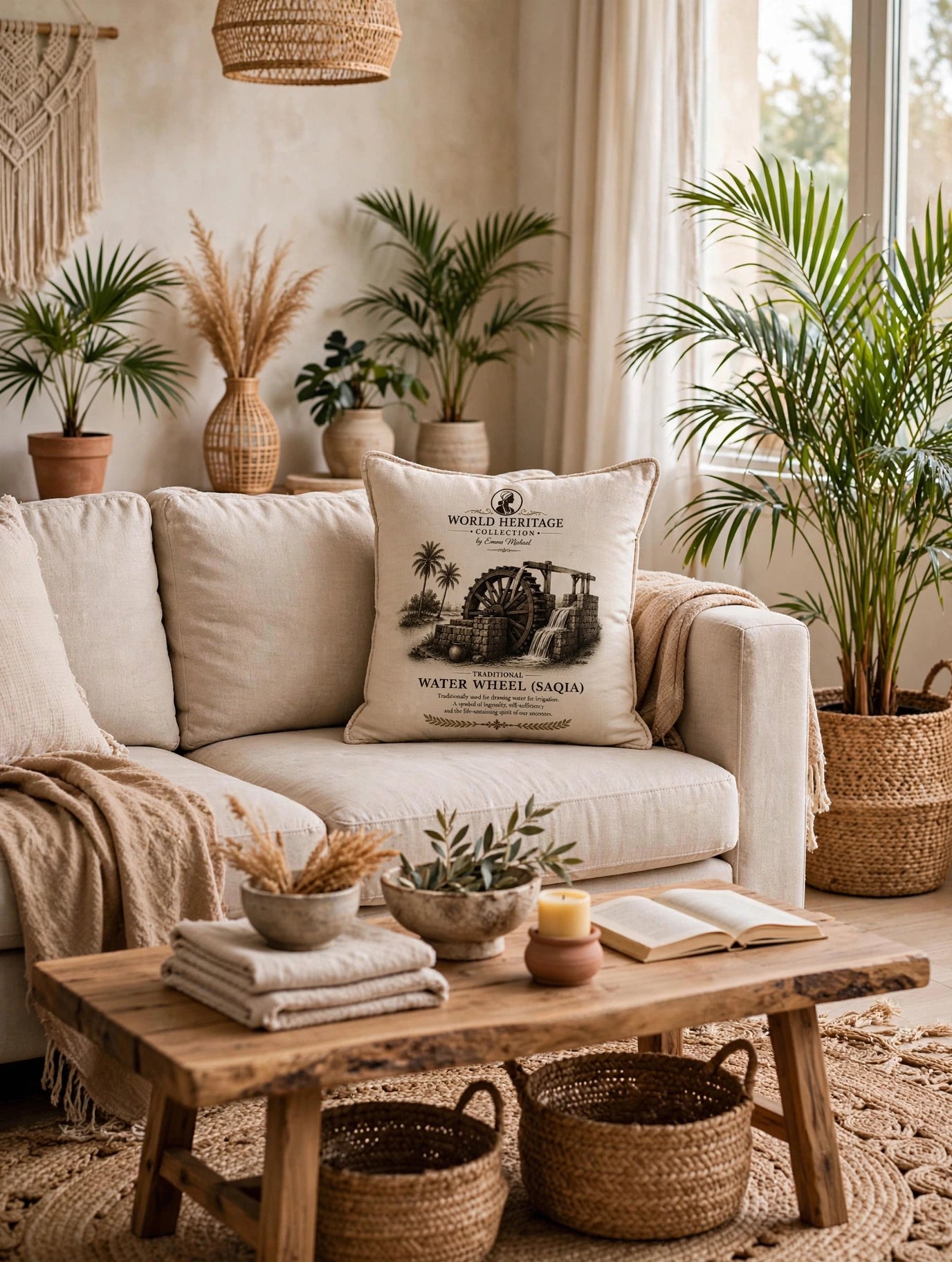 VC- 05022| Vintage Water Wheel Canvas Cushion Cover – Timeless Heritage Collection