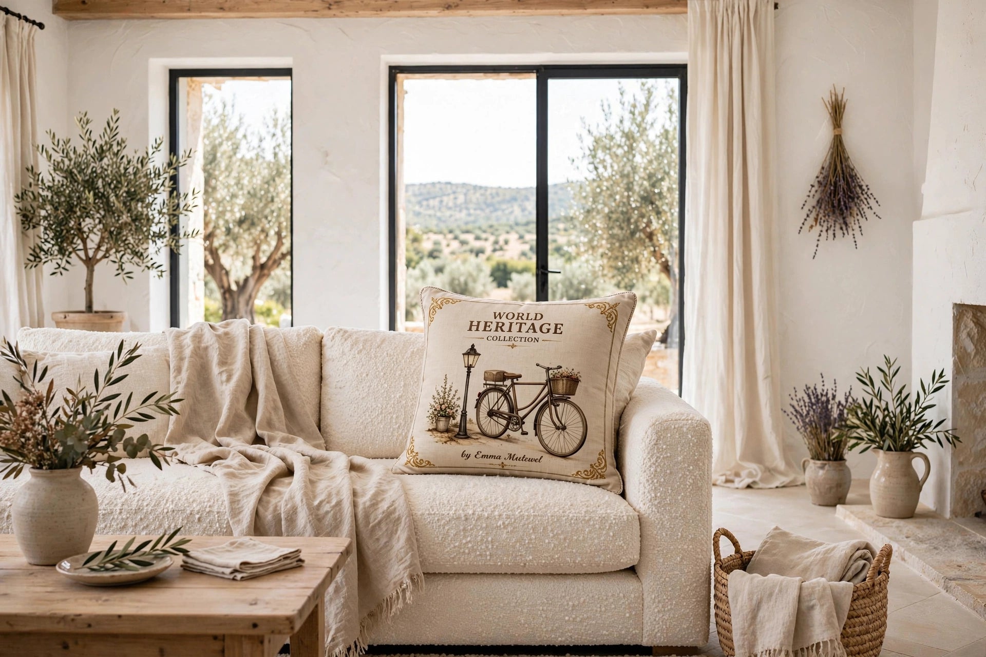 VC- 0509| Vintage Bicycle Canvas Cushion Cover – Timeless Heritage Collection