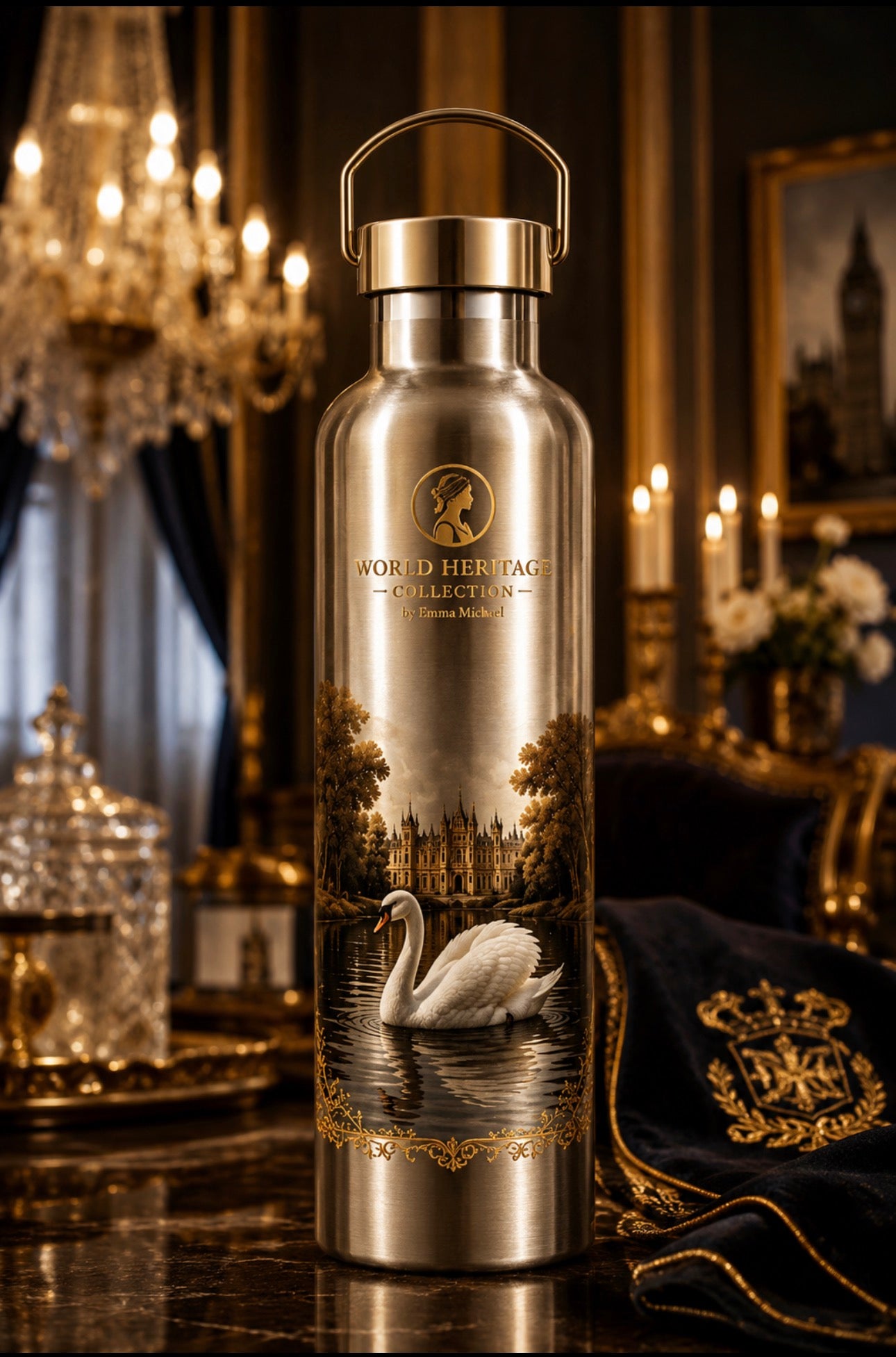 LB-0402 | Royal Swan on the Palace Lake Luxury Insulated Water Bottle – 500 mL