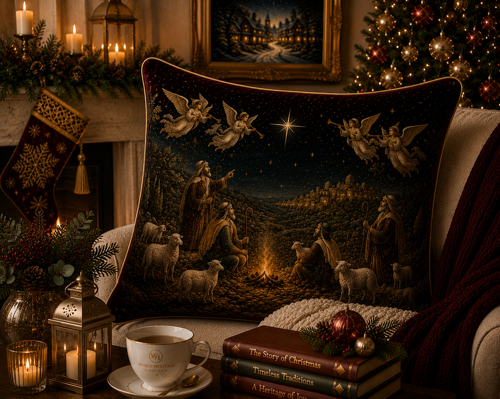 🎄XC-0305 | 01 Angels Announcing the Shepherds Christmas Velvet Cushion Cover – Limited Seasonal Edition