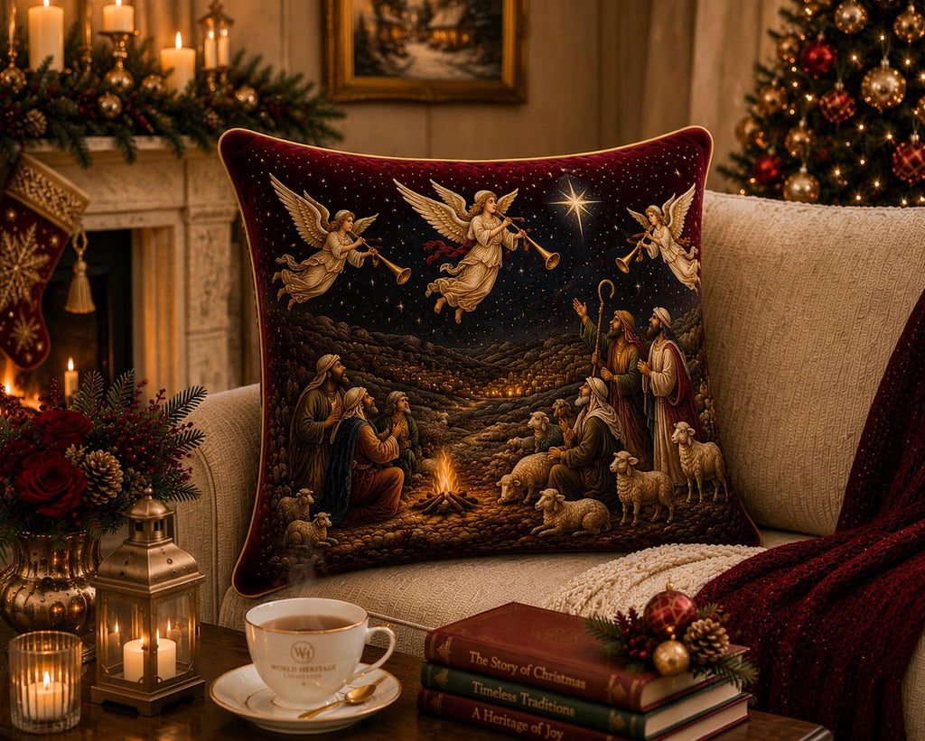 🎄XC-0305 | 01 Angels Announcing the Shepherds Christmas Velvet Cushion Cover – Limited Seasonal Edition