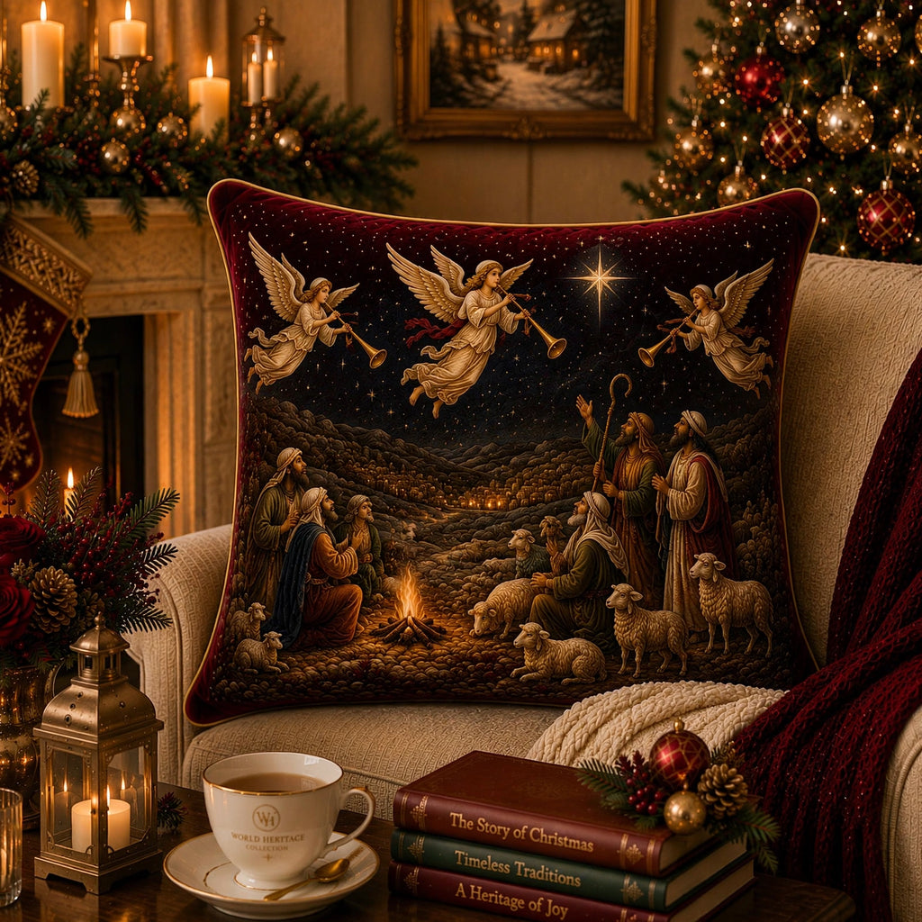 🎄XC-0305 | 01 Angels Announcing the Shepherds Christmas Velvet Cushion Cover – Limited Seasonal Edition