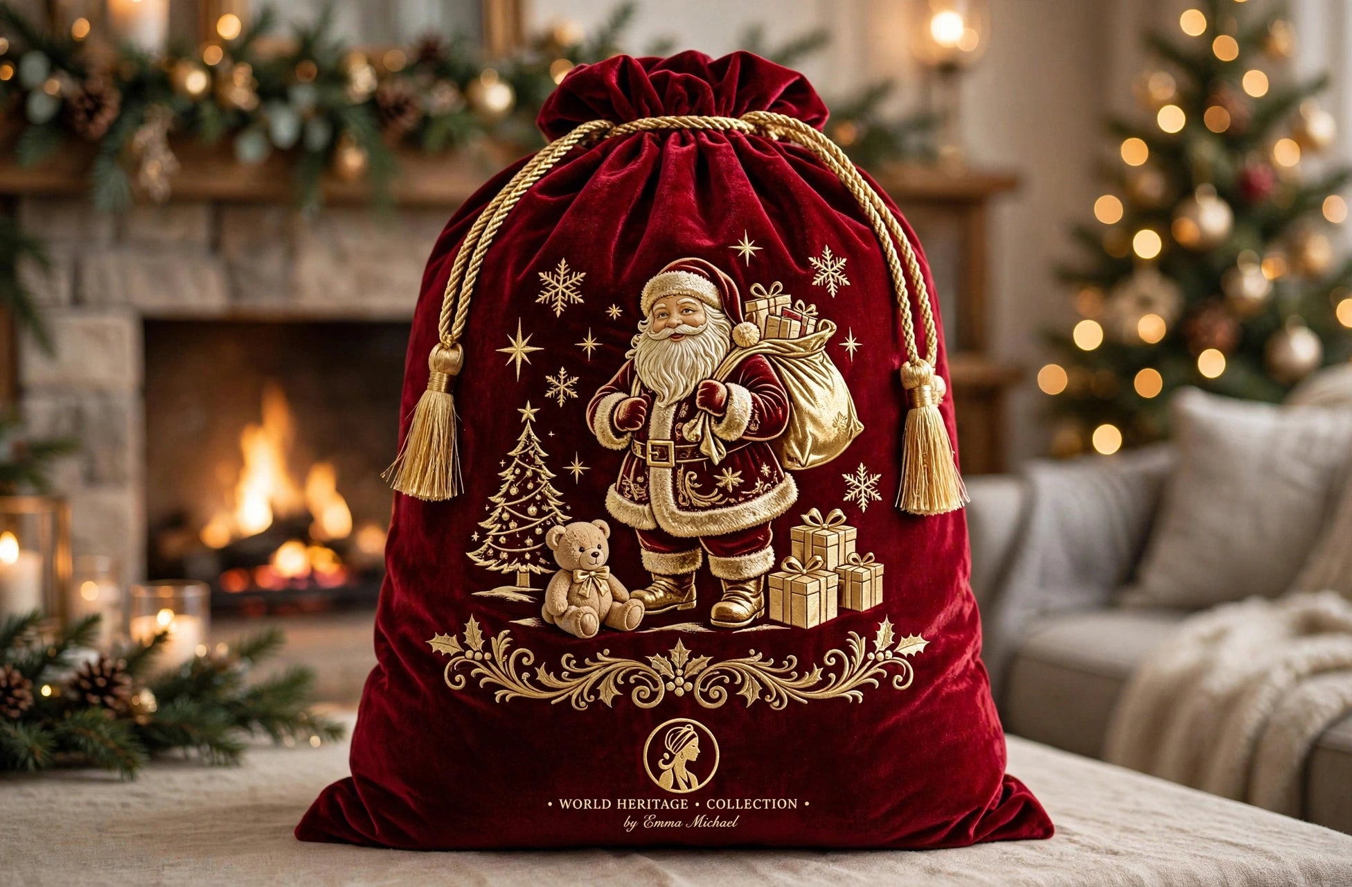 🎄 XS-0404| Santa & Teddy Christmas Velvet Sack – Limited Seasonal Edition