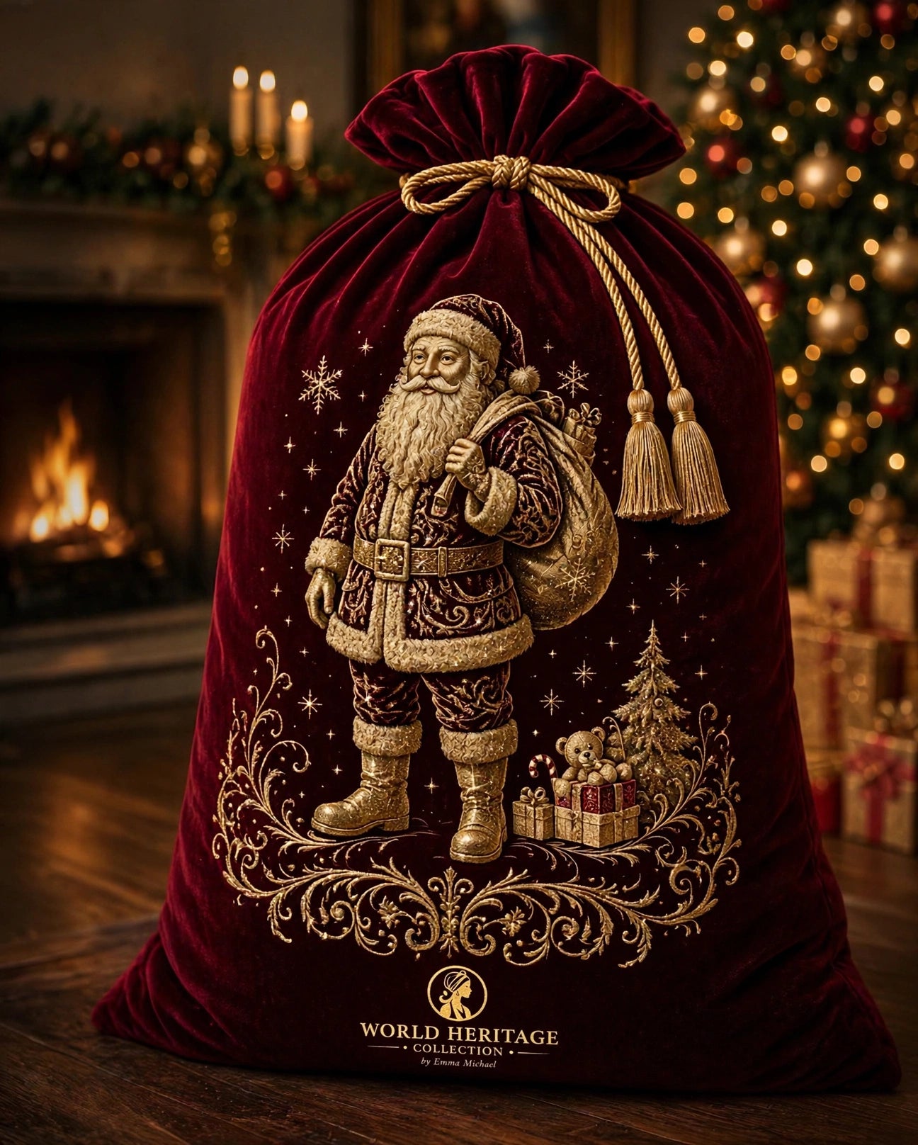 🎄XS-0403| Santa with Gift Sack Christmas Velvet Sack – Limited Seasonal Edition