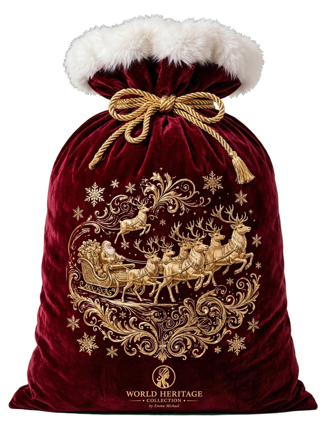 🎄XS-0402 | Santa’s Sleigh Christmas Velvet Sack – Limited Seasonal Edition
