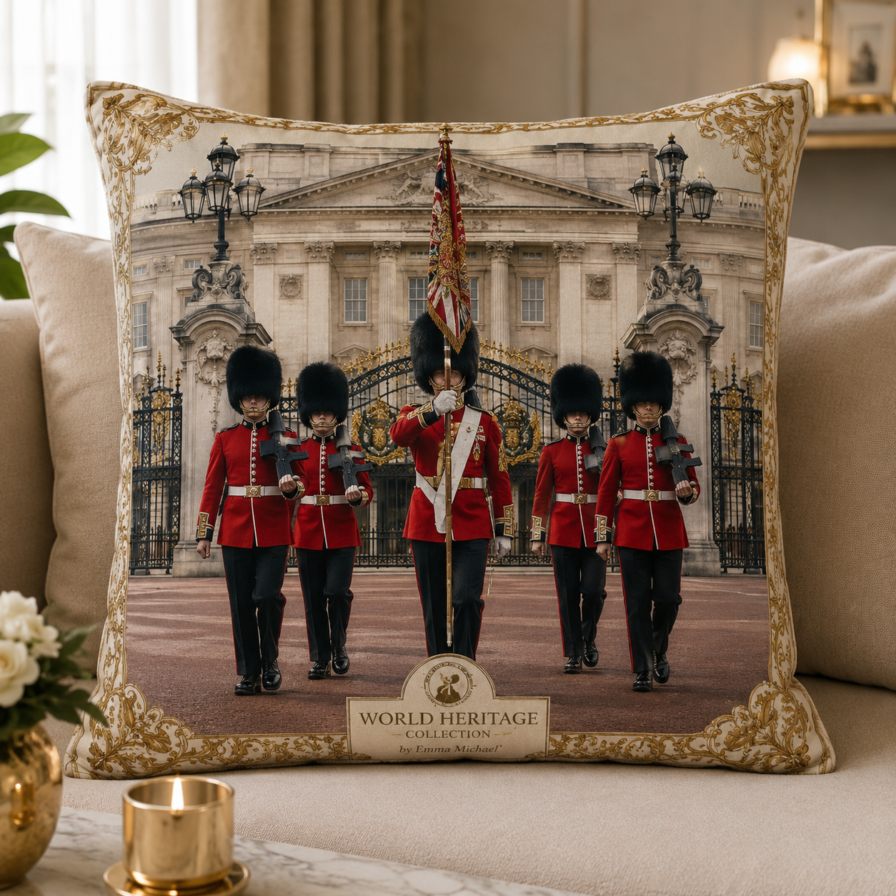 LC-0206| Buckingham Palace Royal Guard Satin Duchesse Cushion Cover