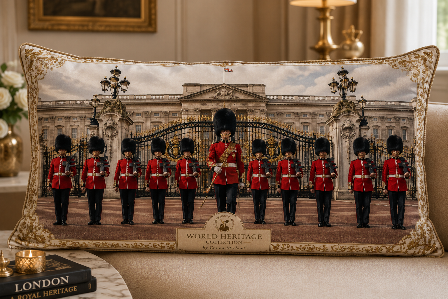 LC-0206| Buckingham Palace Royal Guard Satin Duchesse Cushion Cover