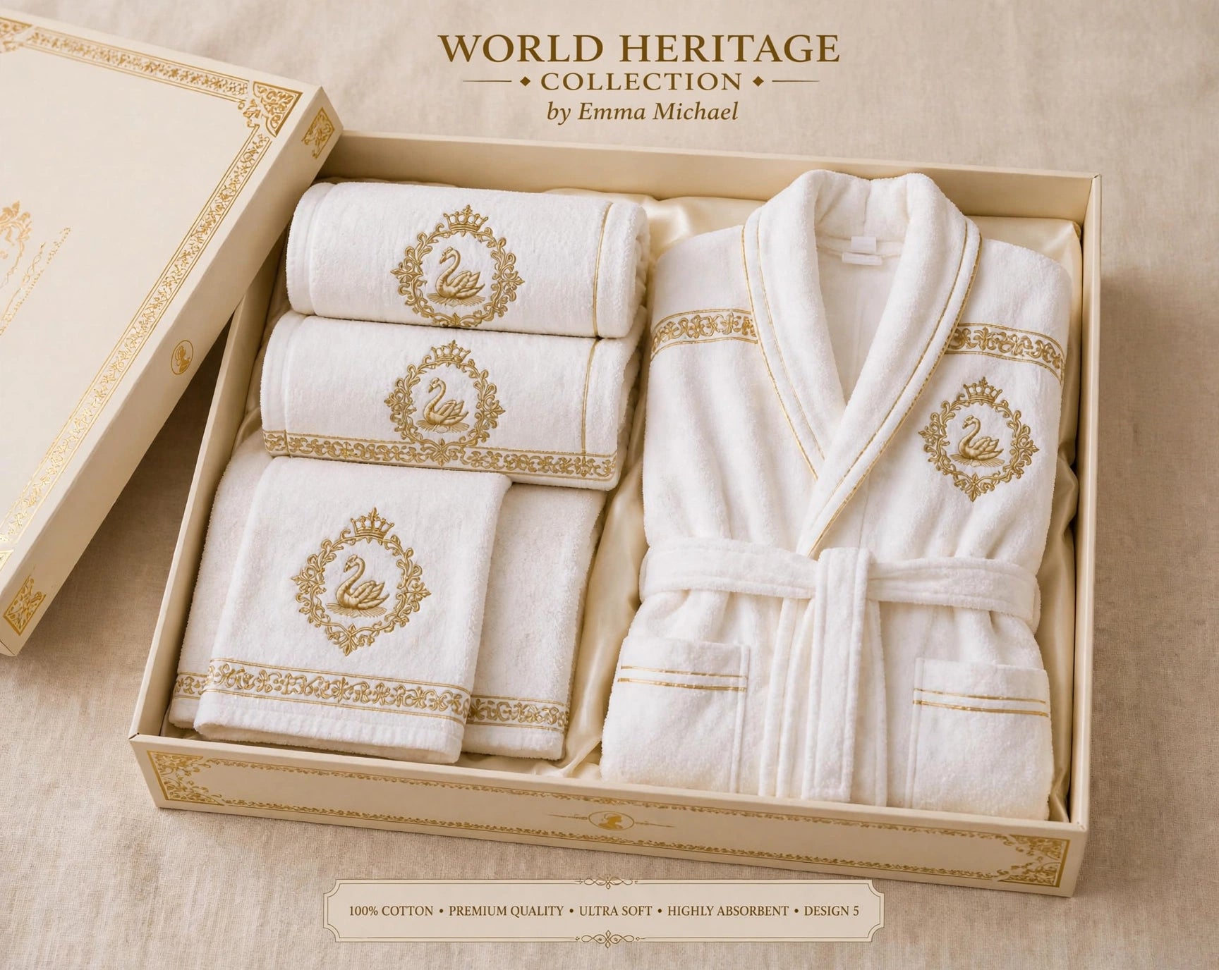 LBS-0503| Royal Swan Signature Bath Collection – Luxury Bathrobe & Towels Gift Set