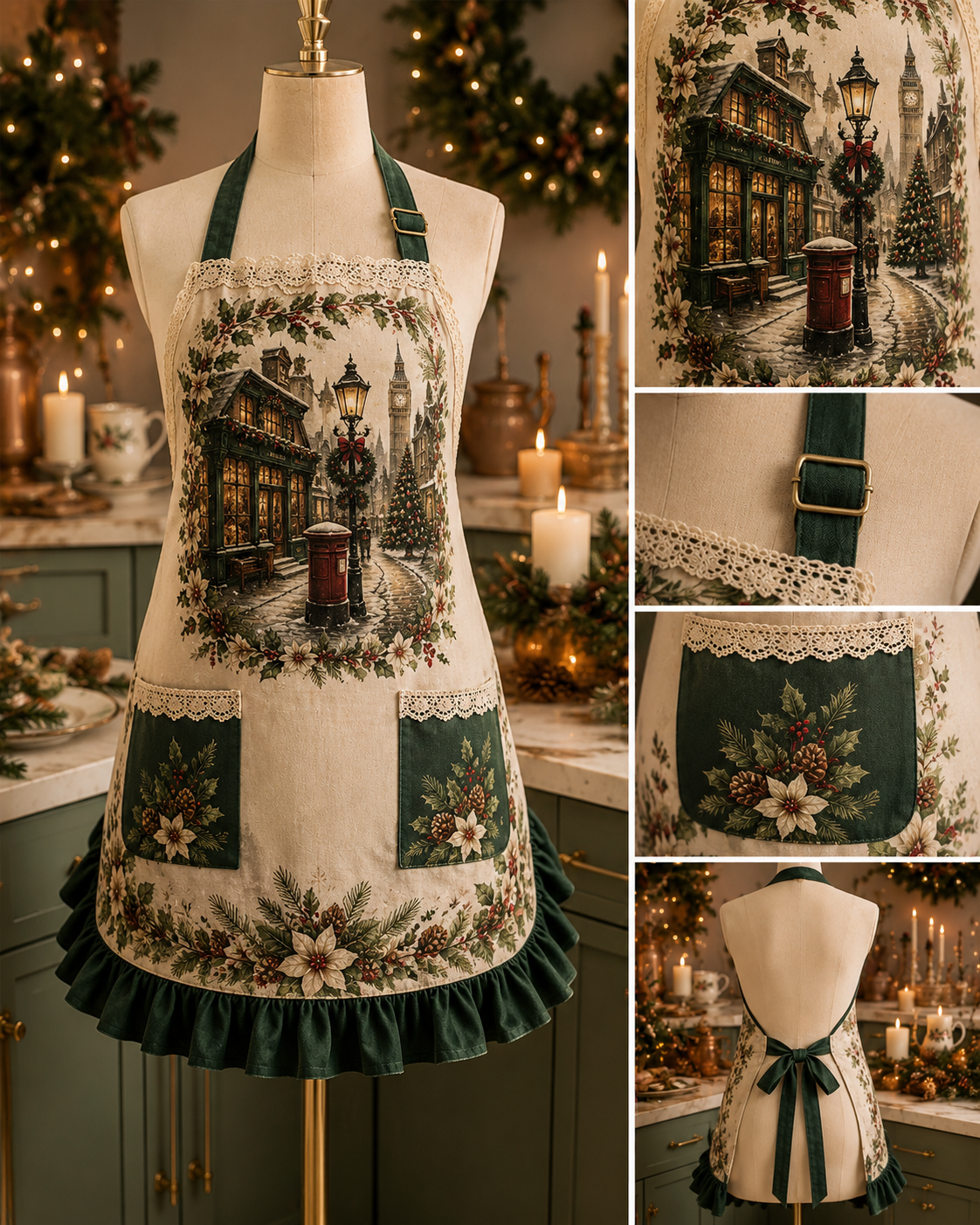 XA-0602 | Christmas Lantern Kitchen Apron – World Heritage Christmas Collection
