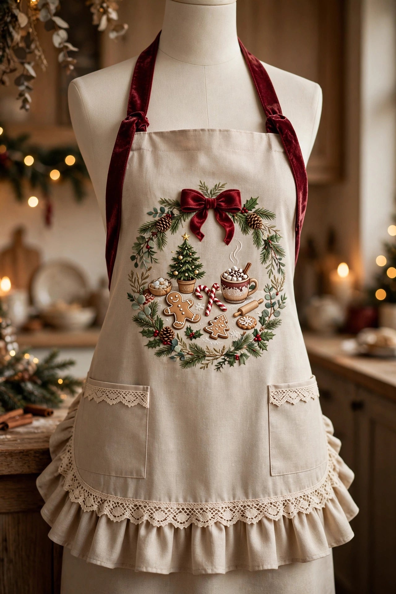 XA-0604 Gingerbread Christmas Wreath – Limited Christmas Edition Luxury Kitchen Apron
