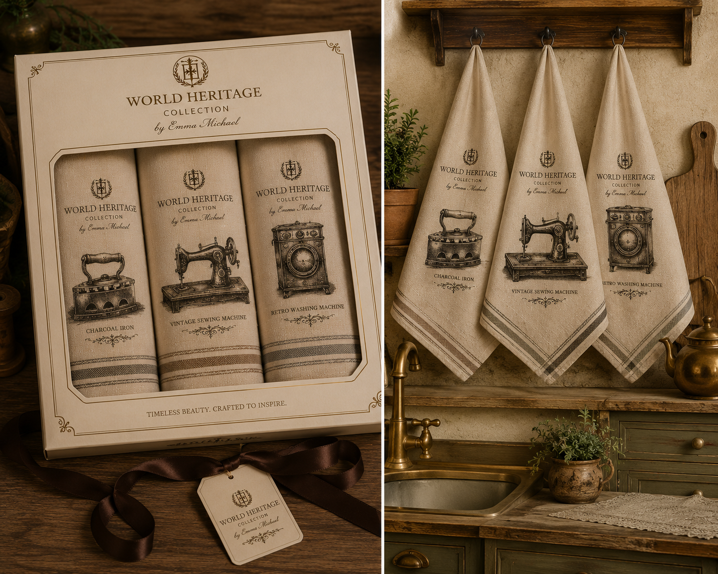 VKT- 0101 Classic Heritage Vintage Household Collection – Luxury Kitchen Towels Gift Set (3-Pack)