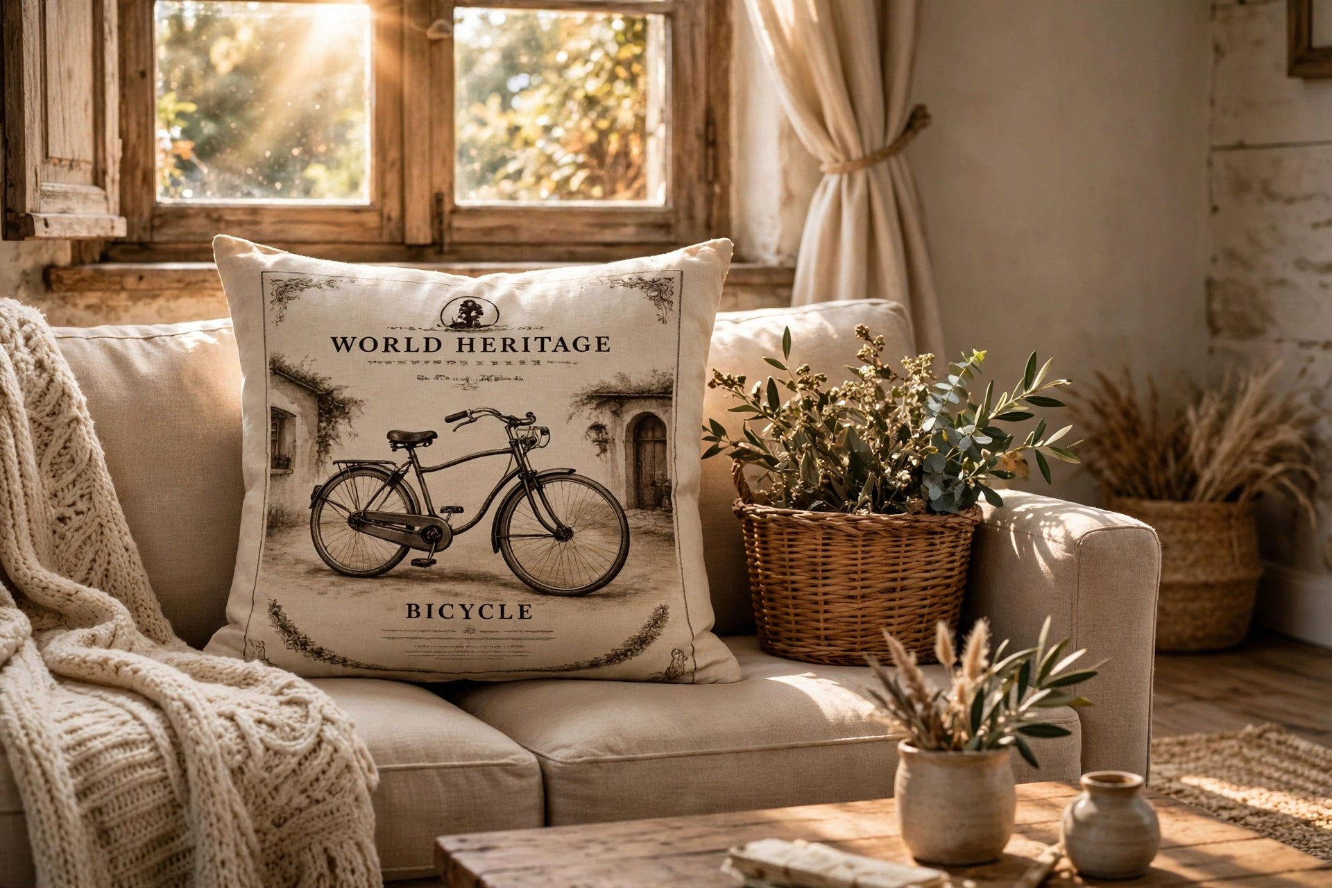 VC- 0502| Vintage Bicycle Linen Cushion Cover – World Heritage Collection