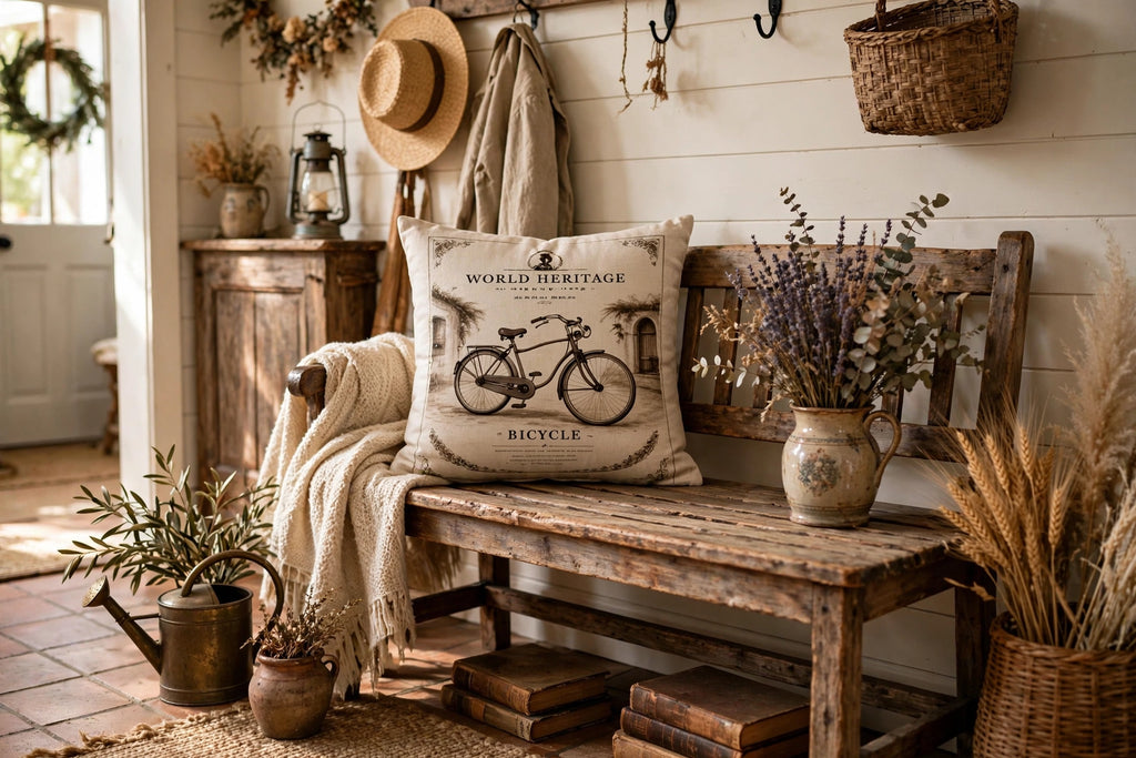 VC- 0502| Vintage Bicycle Linen Cushion Cover – World Heritage Collection