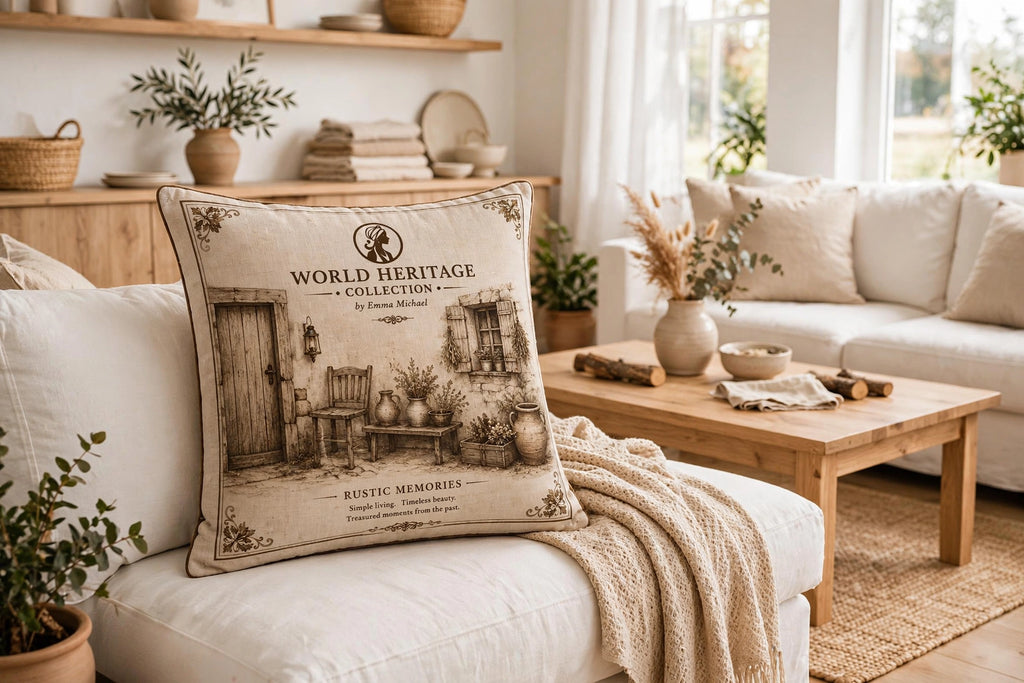 VC- 0503|The Old House Canvas Cushion Cover – Timeless Heritage Collection