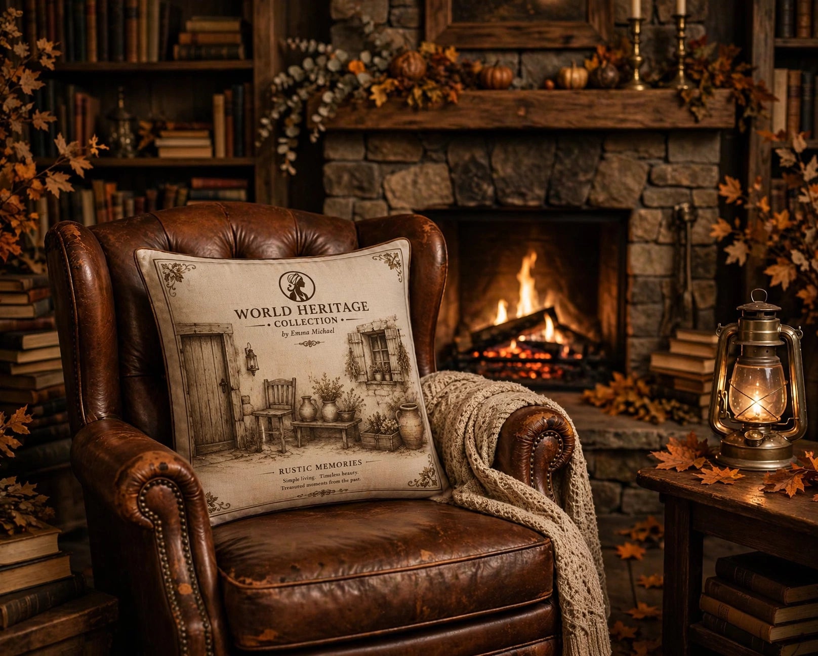 VC- 0503|The Old House Canvas Cushion Cover – Timeless Heritage Collection