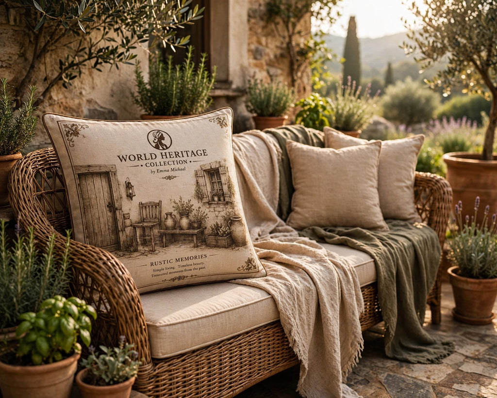 VC- 0503|The Old House Canvas Cushion Cover – Timeless Heritage Collection