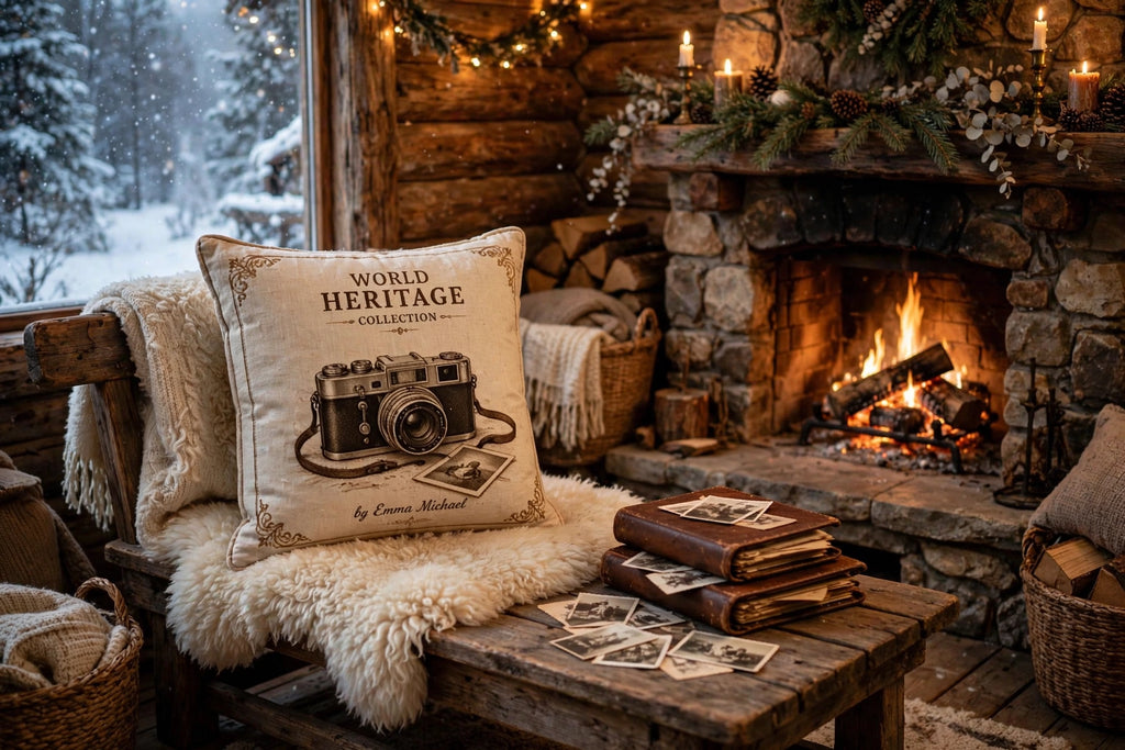 VC- 0505| Vintage Camera Canvas Cushion Cover – Timeless Heritage Collection