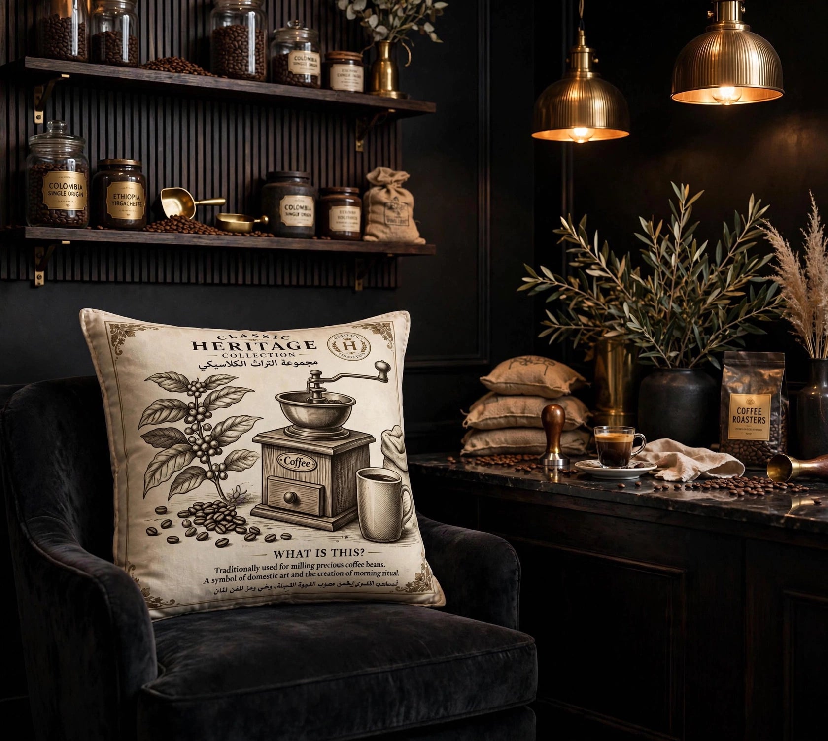 VC-0506| Vintage Coffee Grinder Canvas Cushion Cover – Timeless Heritage Collecti
