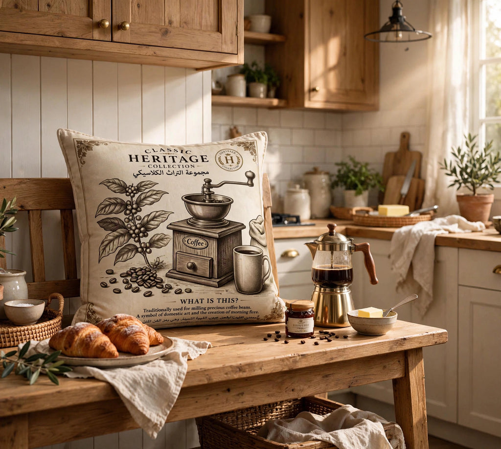 VC-0506| Vintage Coffee Grinder Canvas Cushion Cover – Timeless Heritage Collecti