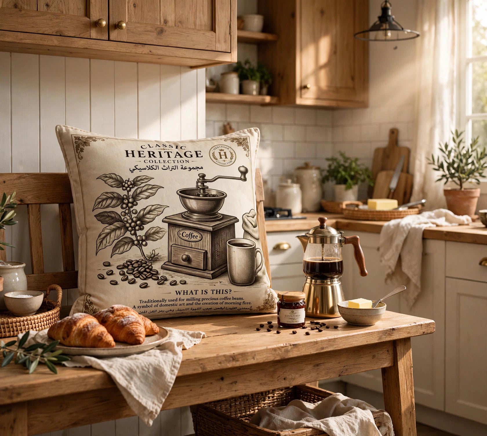 VC-0506| Vintage Coffee Grinder Canvas Cushion Cover – Timeless Heritage Collecti