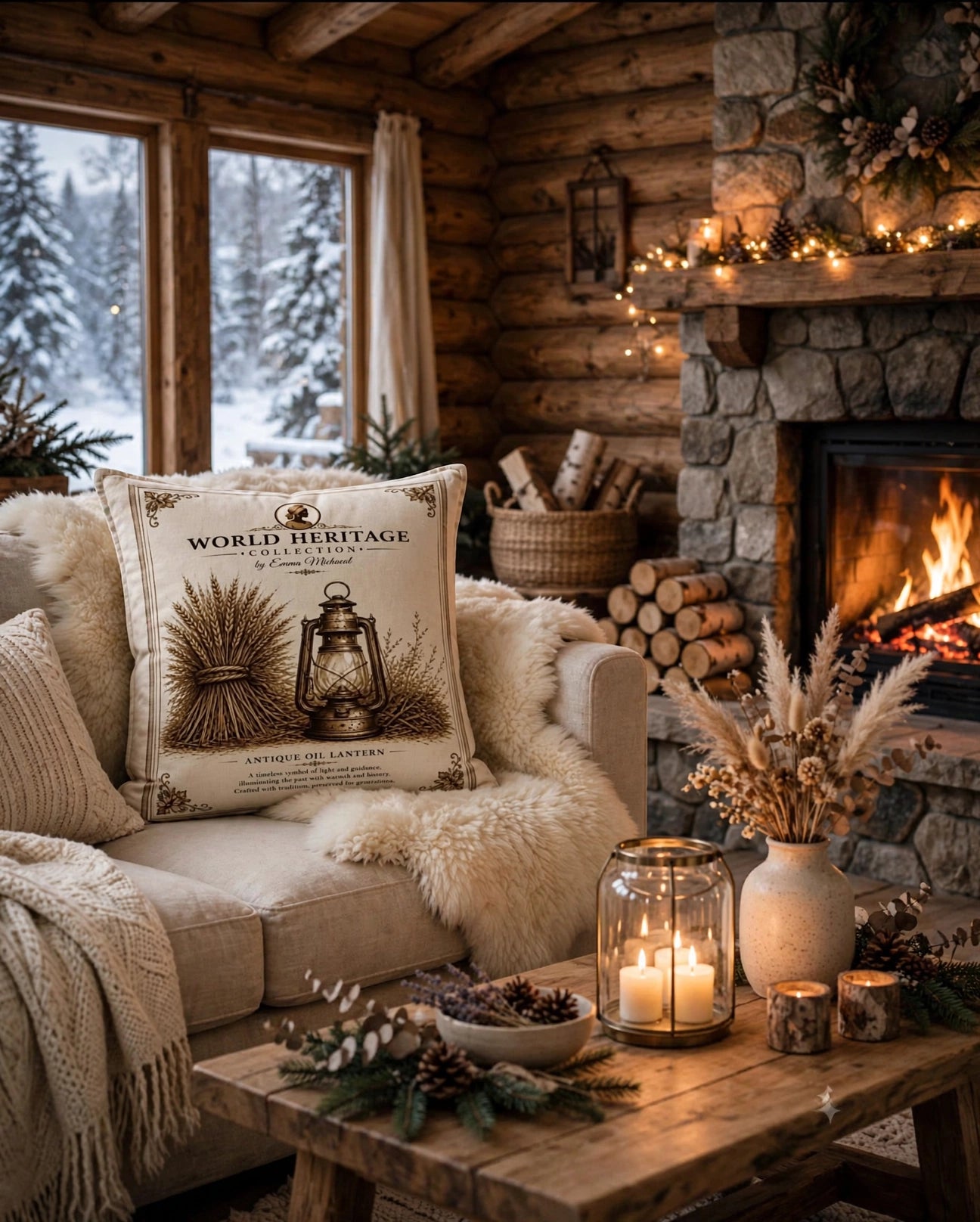 VC-0508| Vintage Lantern Canvas Cushion Cover – Timeless Heritage Collection