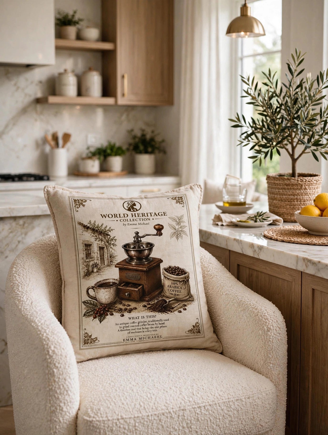 VC-05011| Vintage Coffee Mill Canvas Cushion Cover – Timeless Heritage Collection