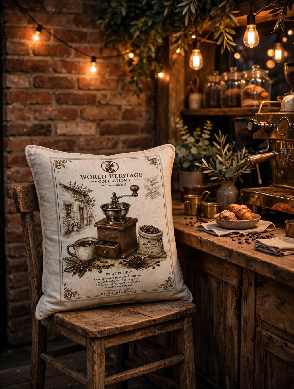VC-05011| Vintage Coffee Mill Canvas Cushion Cover – Timeless Heritage Collection