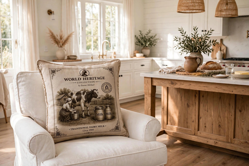 VC-05012| Vintage Milk Can Canvas Cushion Cover – Timeless Heritage Collection