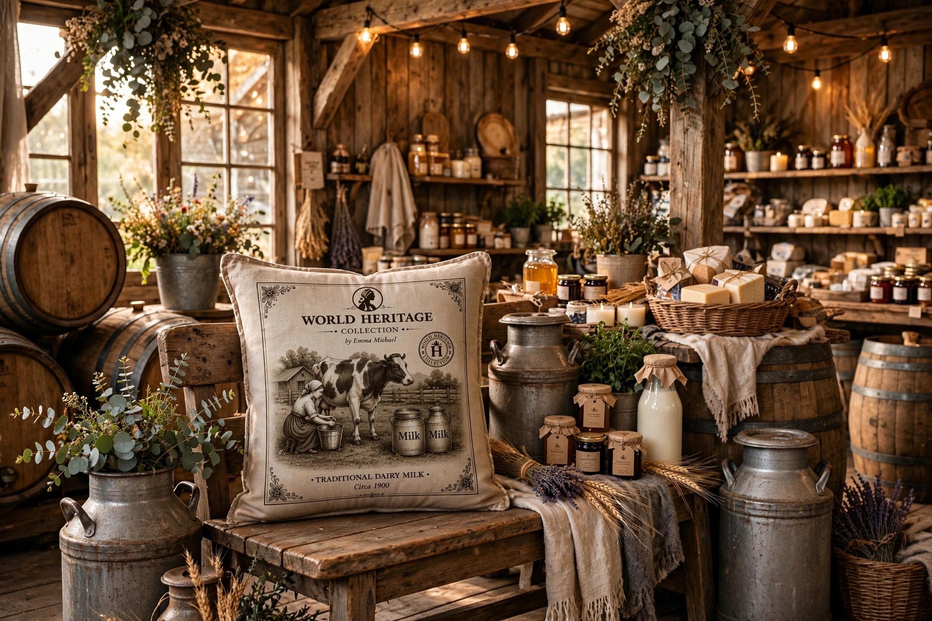VC-05012| Vintage Milk Can Canvas Cushion Cover – Timeless Heritage Collection