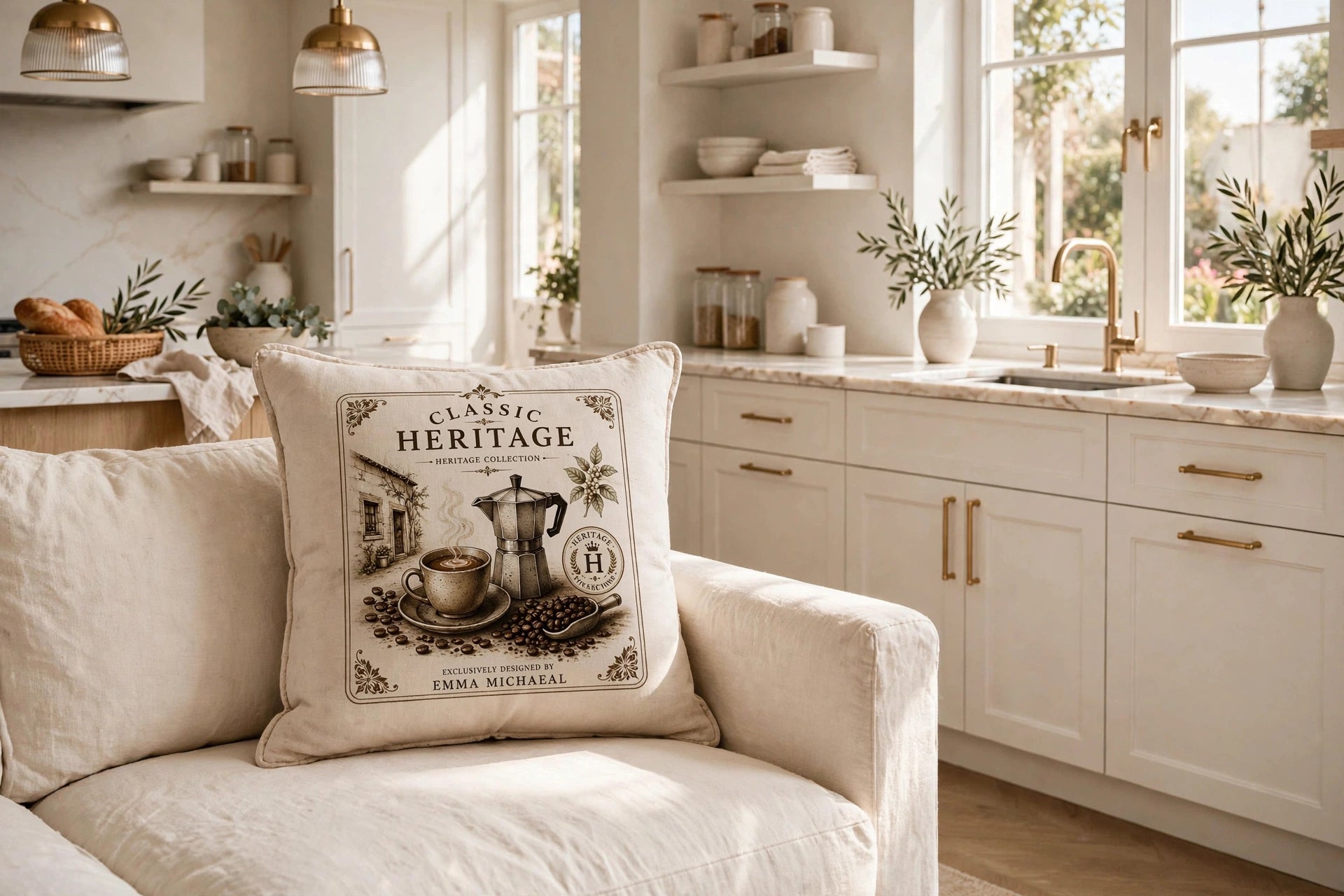 VC-05016| Vintage Coffee Pot Canvas Cushion Cover – Timeless Heritage Collection